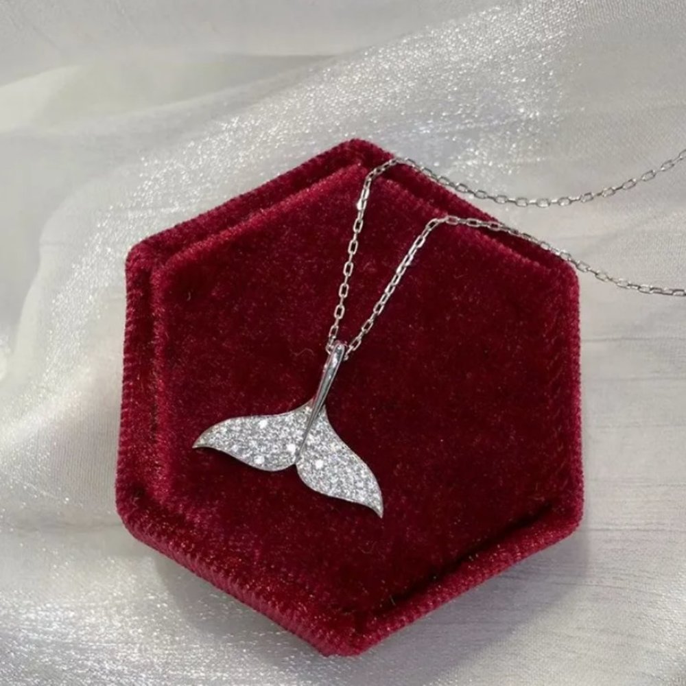 Bimini Beachwear Fish Tail Necklace - Stainless Steel w/ CZ Stones